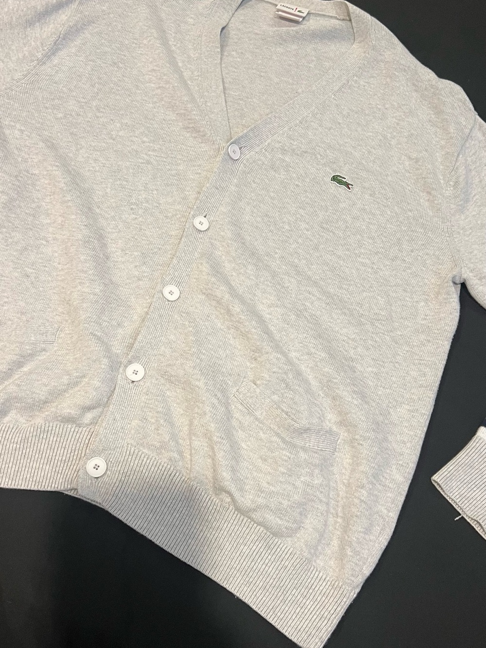 Lacoste Men's Light Heather Gray V-Neck Button Cardigan